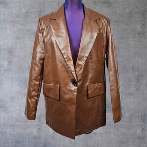 Princess Polly Jocelyn Brown Vegan Faux‎ Leather Blazer Jacket Size Small/Medium